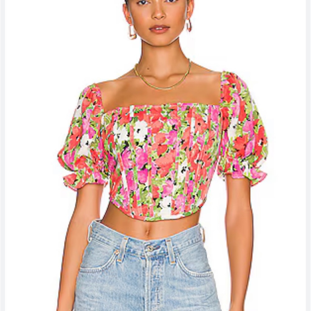 More to Come (Revolve) Loraine Corset Top in Orange Floral